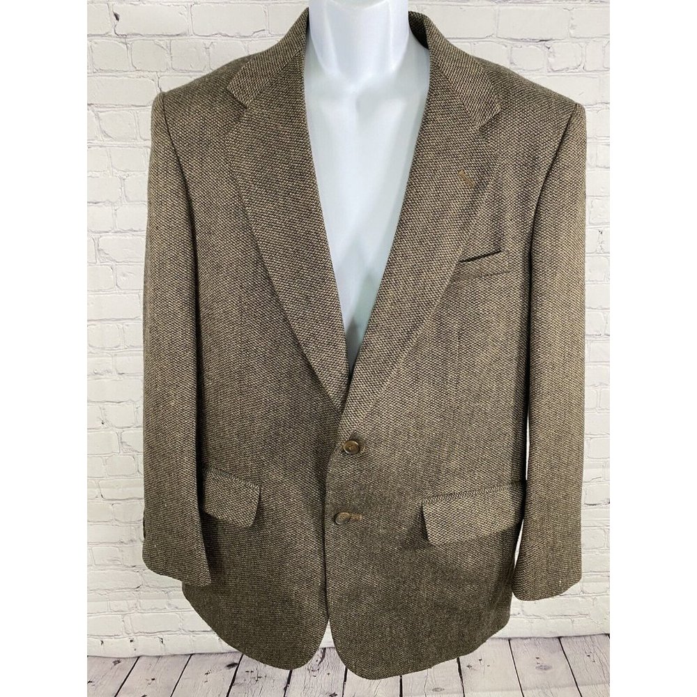 Towncraft Black Brown Woven Polyester/Wool/Silk/ 2 Button Blazer Jacket 40R